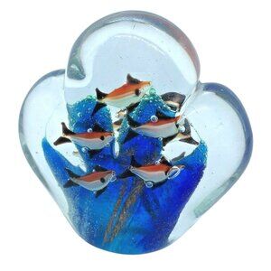 Vintage Coral Reef Aquarium Paperweight Art Glass Sculpture